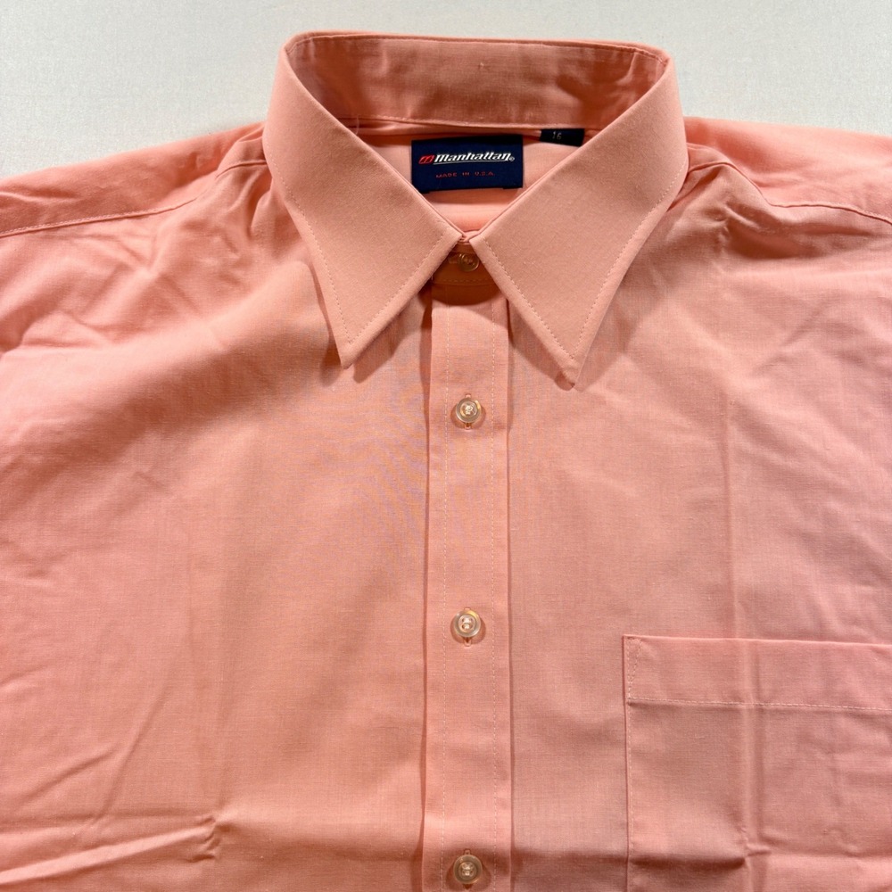 Manhattan Dress Shirt Mens 16 34-35 Peach Cotton Blend‎ Long Sleeve Button Down